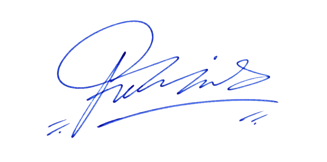Fictional blue signature isolated from lined notebook paper