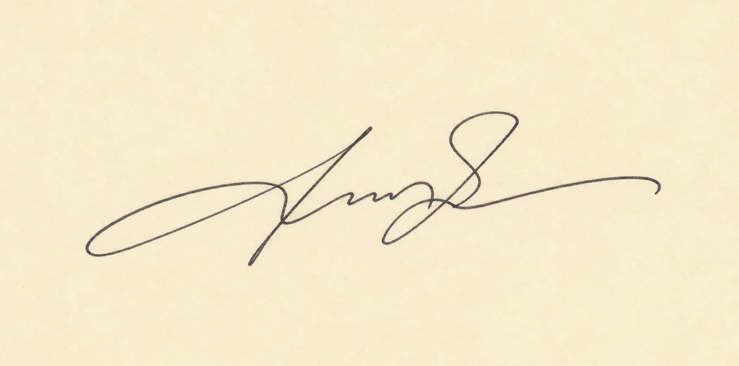 Fictional thin cursive signature on faded scanned paper
